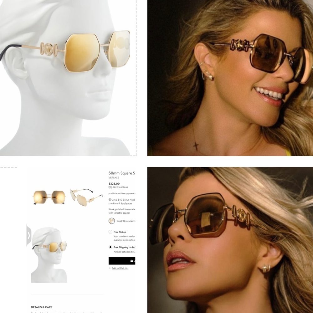 VERSACE GOLD MIRRORED CLASSIC SQUARE SUNGLASSES WITH MEDUSA LOGO